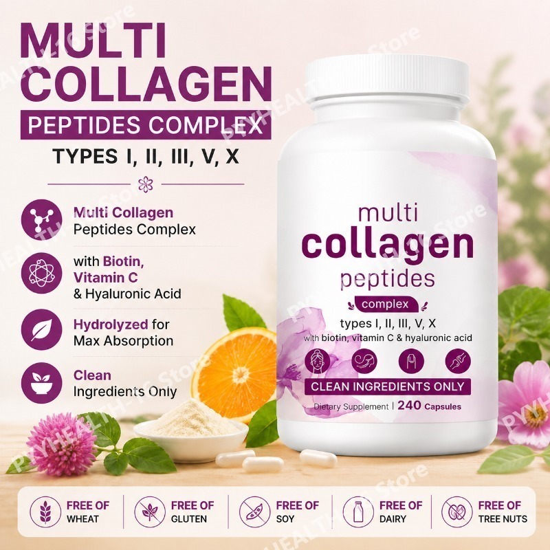 Vitamin C Powder - Multi Collagen Peptides Capsules with Biotin