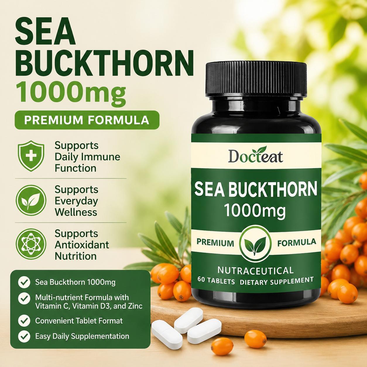 Vitamin C Powder - Docteat Sea Buckthorn 1000mg Tablets Daily